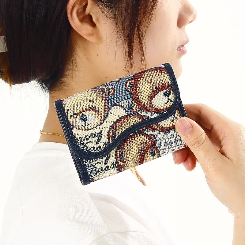DANNYBEARJEANS Fabric Card Holder Unisex Vintage Bear Blue/Gentleman Bear Red/White Gentleman Bear Blue-3