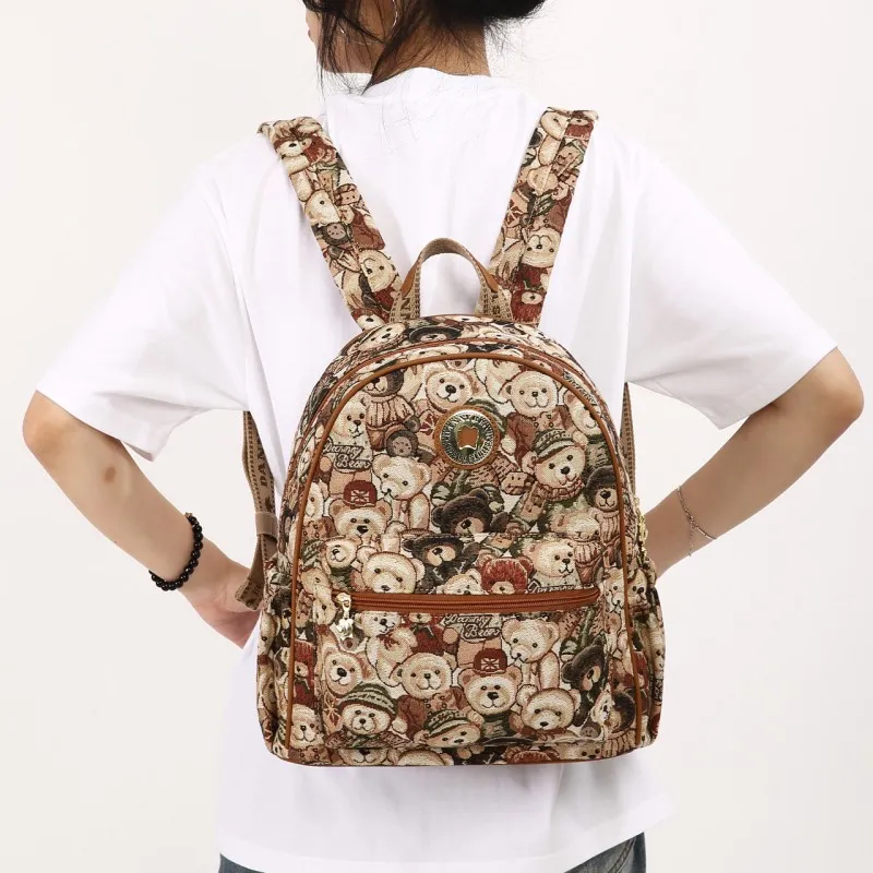 DANNYBEARJEANS Fabric Backpack Women's Green Elf Brown-3
