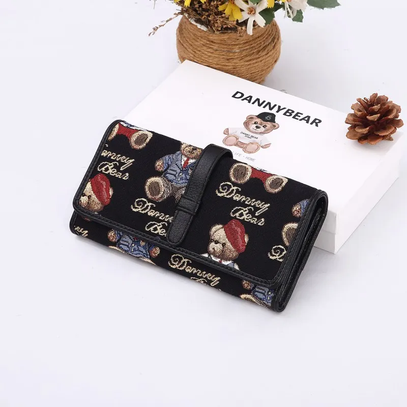 DANNYBEARJEANS Fabric Wallet Unisex Vintage Bear Blue/Gentleman Bear Red/Gentleman Bear Black/Rose Pink-10