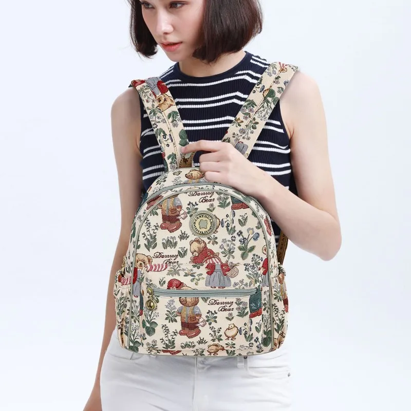 DANNYBEARJEANS Fabric Backpack Unisex Secret Garden Bear Black/Secret Garden Bear White-9