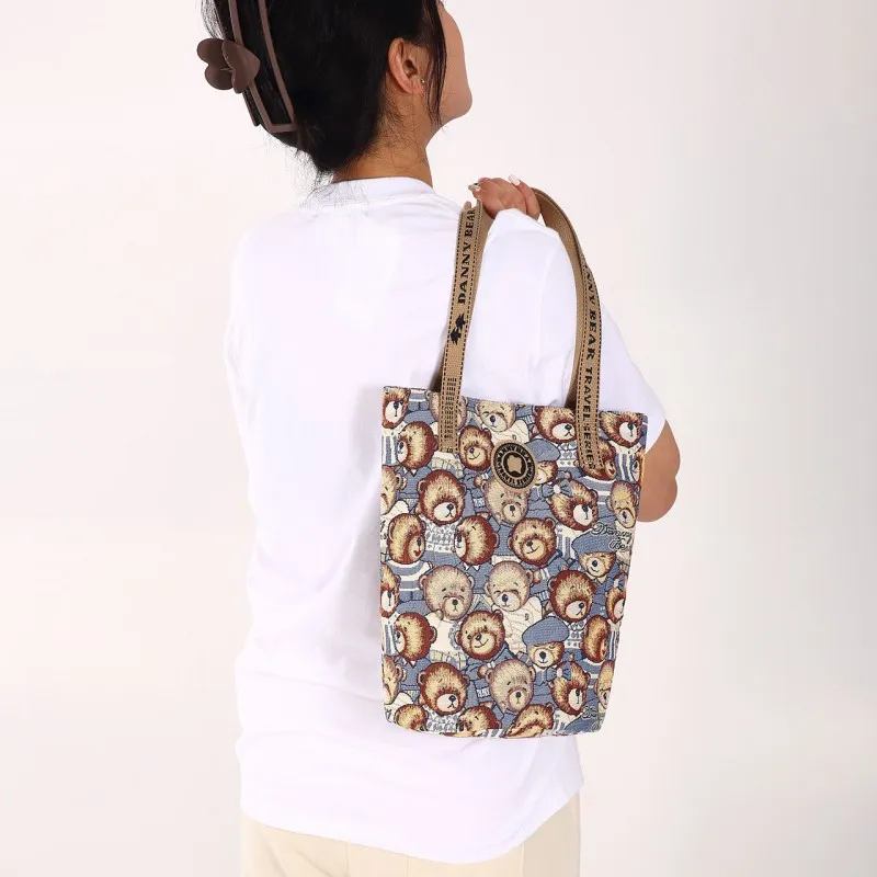 DANNYBEARJEANS Fabric Tote Bag, Shopping Bag, Shoulder Bag Women's Vintage Bear Blue-3