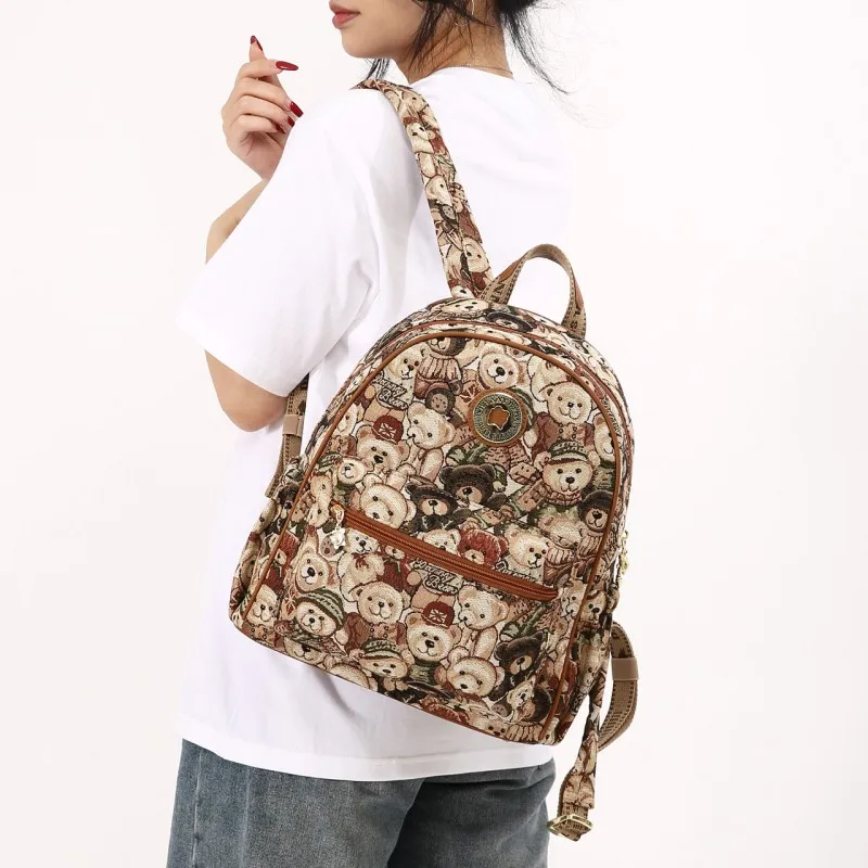 DANNYBEARJEANS Fabric Backpack Women's Green Elf Brown-4