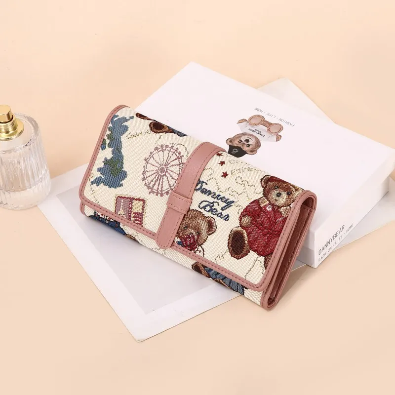 DANNYBEARJEANS Fabric Wallet Unisex Vintage Bear Blue/Gentleman Bear Red/Gentleman Bear Black/Rose Pink-17