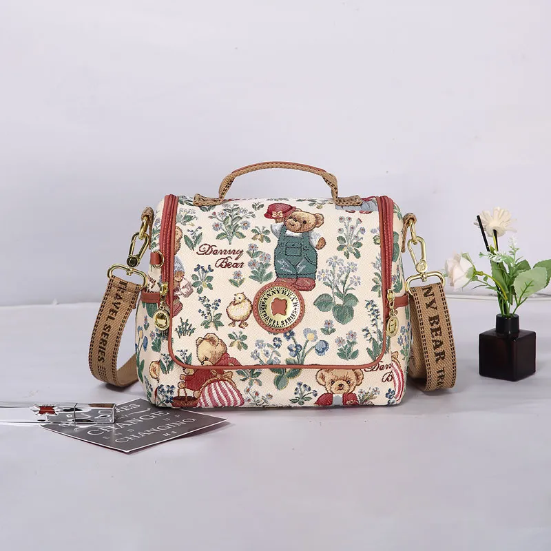 DANNYBEARJEANS Fabric Shoulder Bag, Crossbody Bag, Handbag Women's Secret Garden Bear Black/Secret Garden Bear White-6