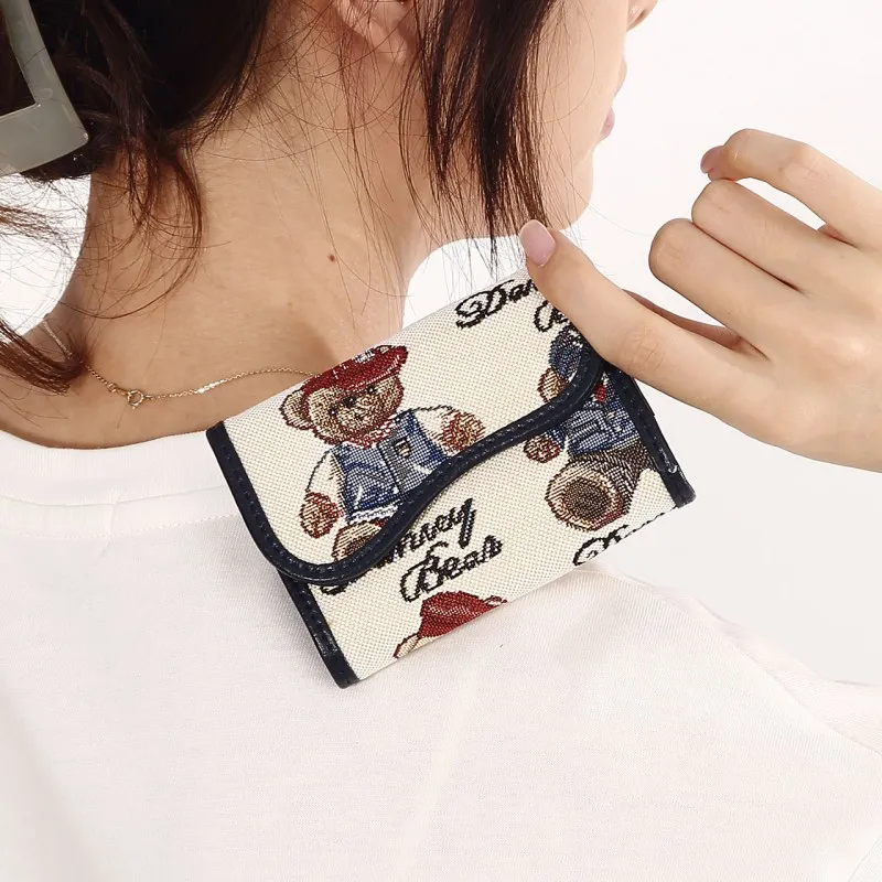 DANNYBEARJEANS Fabric Card Holder Unisex Vintage Bear Blue/Gentleman Bear Red/White Gentleman Bear Blue-7