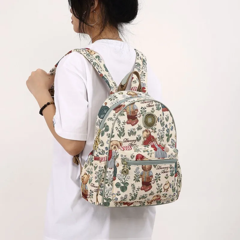 DANNYBEARJEANS Fabric Backpack Unisex Secret Garden Bear Black/Secret Garden Bear White-8