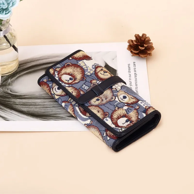 DANNYBEARJEANS Fabric Wallet Unisex Vintage Bear Blue/Gentleman Bear Red/Gentleman Bear Black/Rose Pink-5