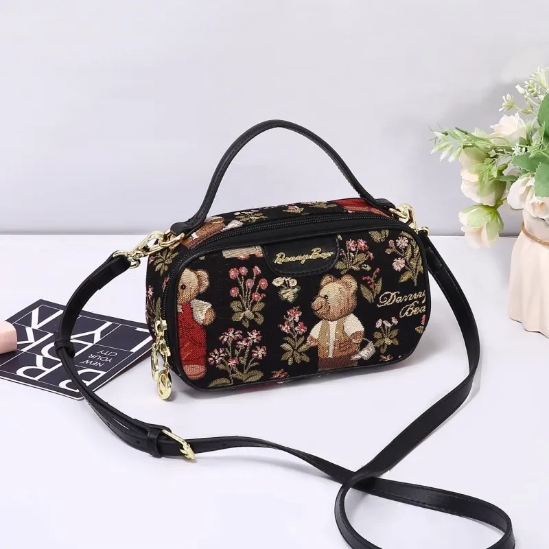 DANNYBEARJEANS Fabric Crossbody Cameras Handbag Unisex Bear Black/Bear White-7