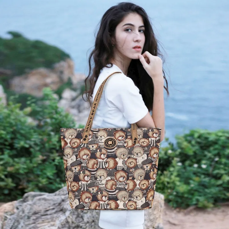 DANNYBEARJEANS Fabric Tote Bag, Shoulder Bag Unisex Vintage Bear Black-4
