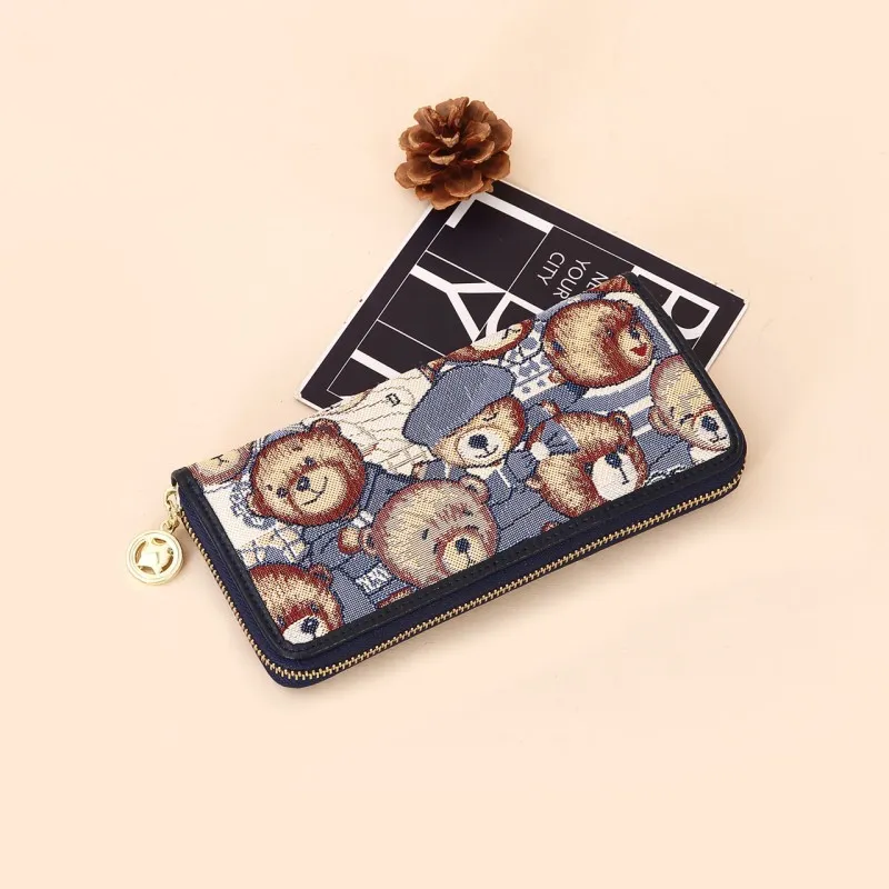 DANNYBEARJEANS Fabric Wallet Regular Unisex Vintage Bear Blue/Gentleman Bear Red/Gentleman Bear Black-1