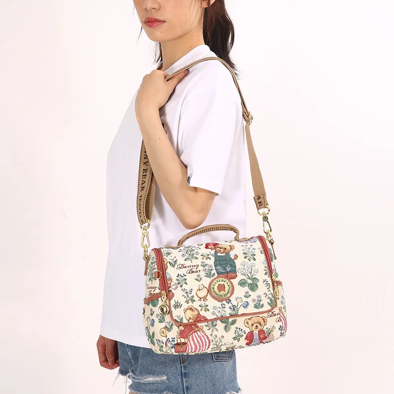DANNYBEARJEANS Fabric Shoulder Bag, Crossbody Bag, Handbag Women's Secret Garden Bear Black/Secret Garden Bear White-7