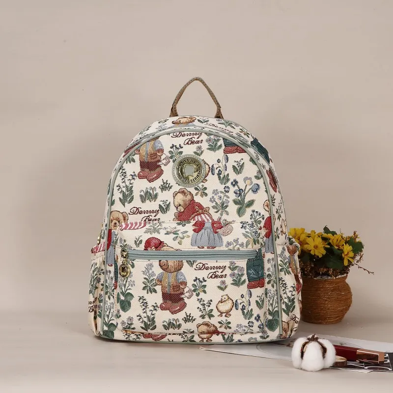 DANNYBEARJEANS Fabric Backpack Unisex Secret Garden Bear Black/Secret Garden Bear White-5