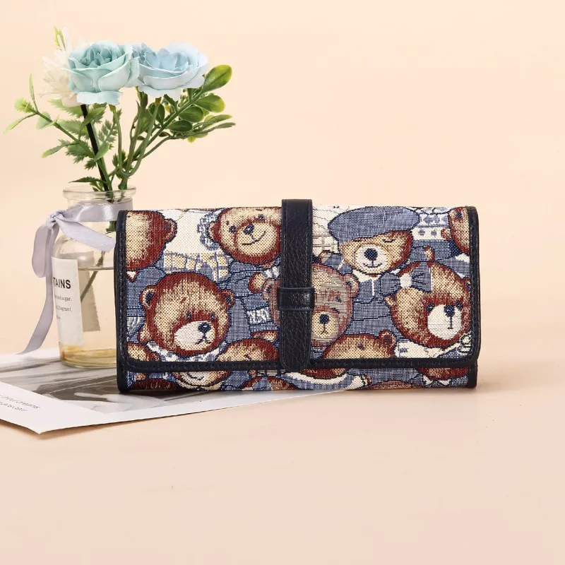 DANNYBEARJEANS Fabric Wallet Unisex Vintage Bear Blue/Gentleman Bear Red/Gentleman Bear Black/Rose Pink-3