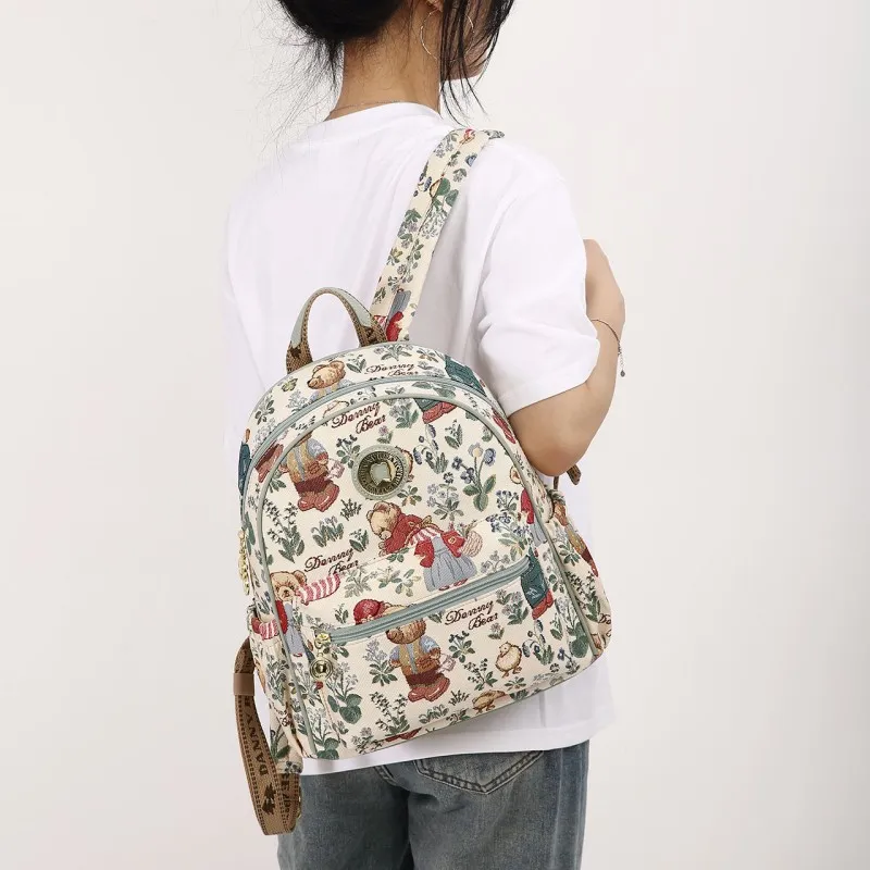 DANNYBEARJEANS Fabric Backpack Unisex Secret Garden Bear Black/Secret Garden Bear White-7