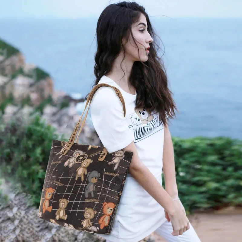 DANNYBEARJEANS Fabric Tote Bag, Shoulder Bag Regular Unisex Schiller Bear Black-2