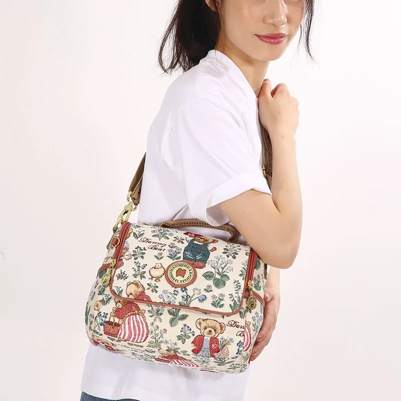 DANNYBEARJEANS Fabric Shoulder Bag, Crossbody Bag, Handbag Women's Secret Garden Bear Black/Secret Garden Bear White-8