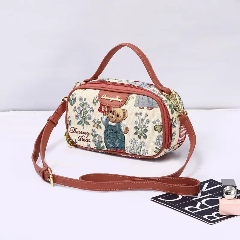 DANNYBEARJEANS Fabric Crossbody Cameras Handbag Unisex Bear Black/Bear White-1