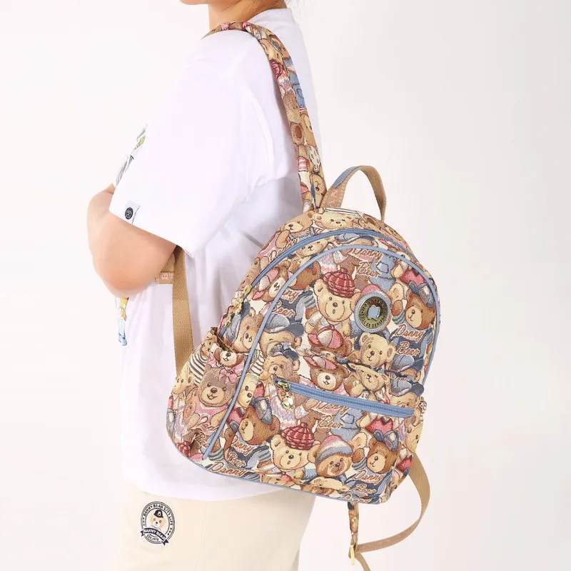 DANNYBEARJEANS Fabric Backpack Unisex Beige Blue Bear Blue-4