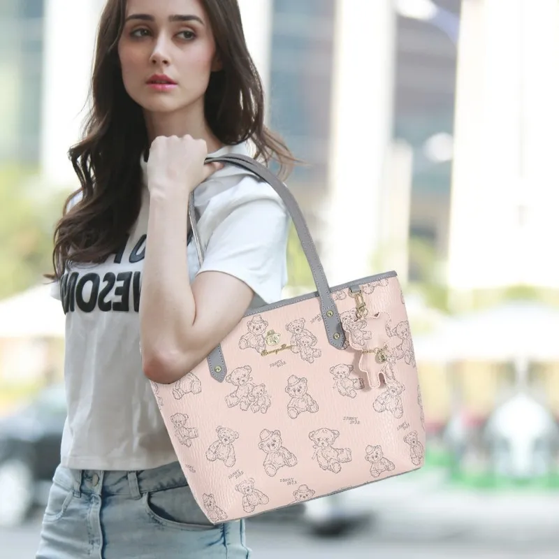 DANNYBEARJEANS PVC Tote Bag, Shoulder Bag Regular Women's Cherry Blossom Pink/Creamy Apricot/Cocoa Brown-2