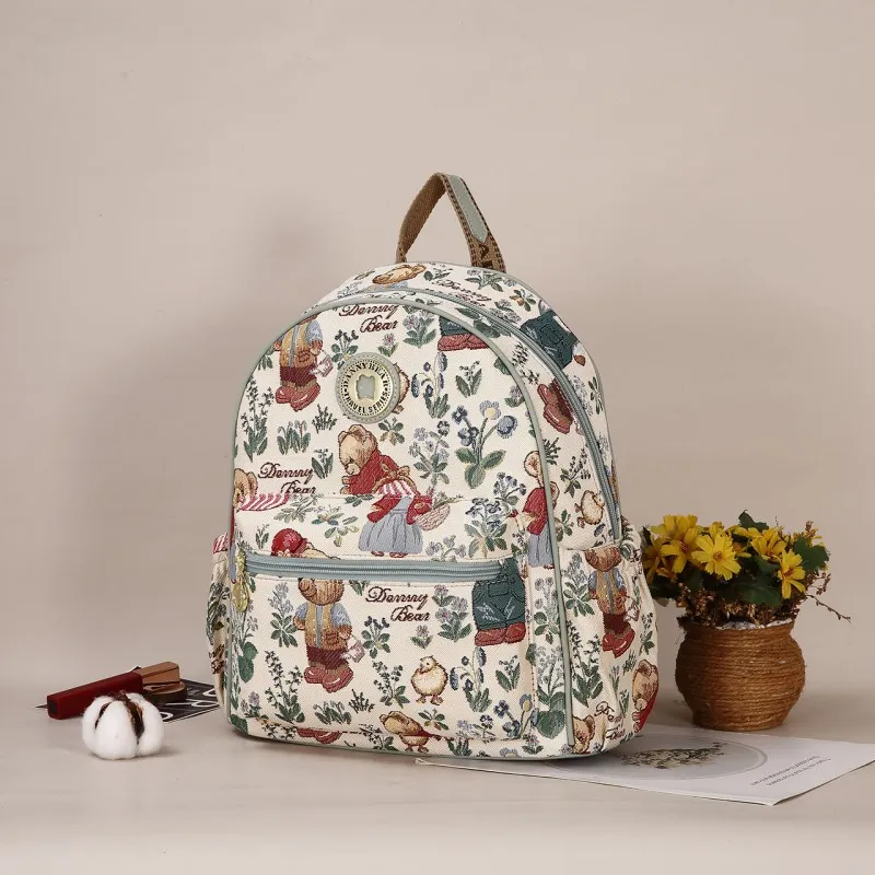 DANNYBEARJEANS Fabric Backpack Unisex Secret Garden Bear Black/Secret Garden Bear White-6