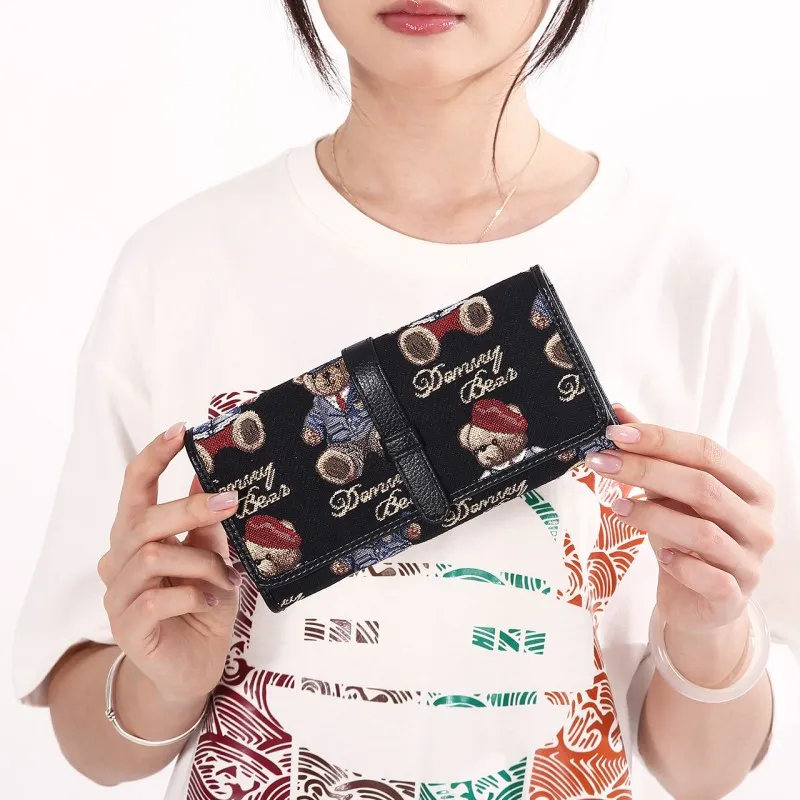 DANNYBEARJEANS Fabric Wallet Unisex Vintage Bear Blue/Gentleman Bear Red/Gentleman Bear Black/Rose Pink-12