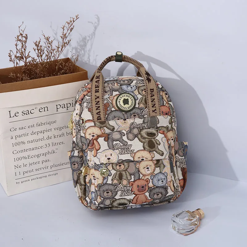 DANNYBEARJEANS Fabric Carry Backpack Regular Unisex Sile Bear Green-3