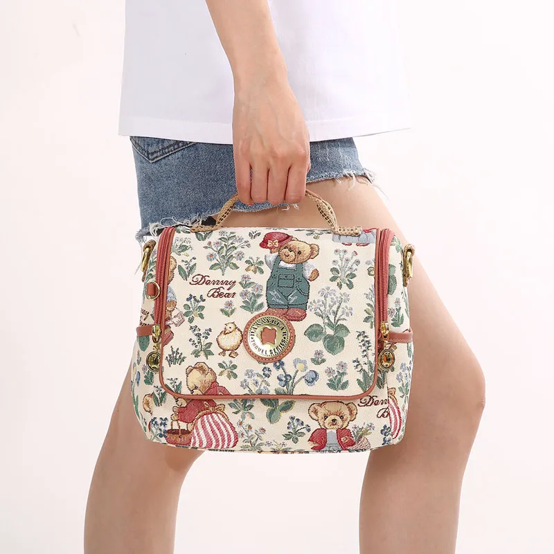 DANNYBEARJEANS Fabric Shoulder Bag, Crossbody Bag, Handbag Women's Secret Garden Bear Black/Secret Garden Bear White-9