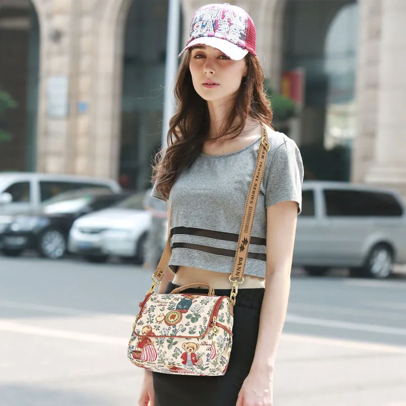 DANNYBEARJEANS Fabric Shoulder Bag, Crossbody Bag, Handbag Women's Secret Garden Bear Black/Secret Garden Bear White-10