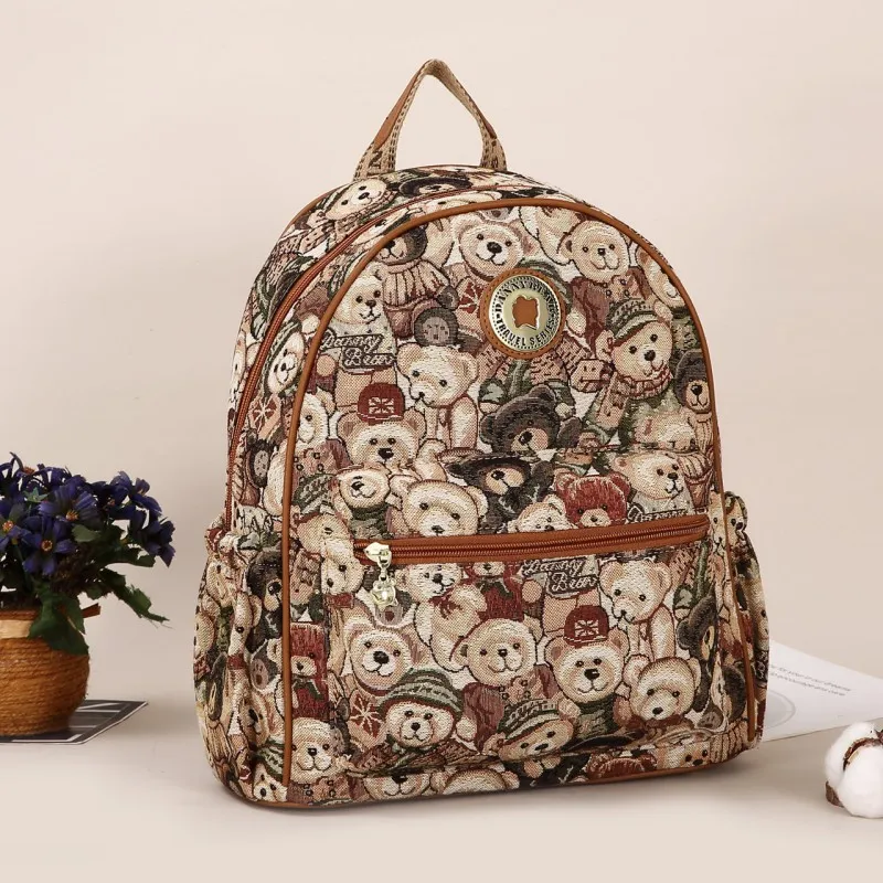 DANNYBEARJEANS Fabric Backpack Women's Green Elf Brown-2
