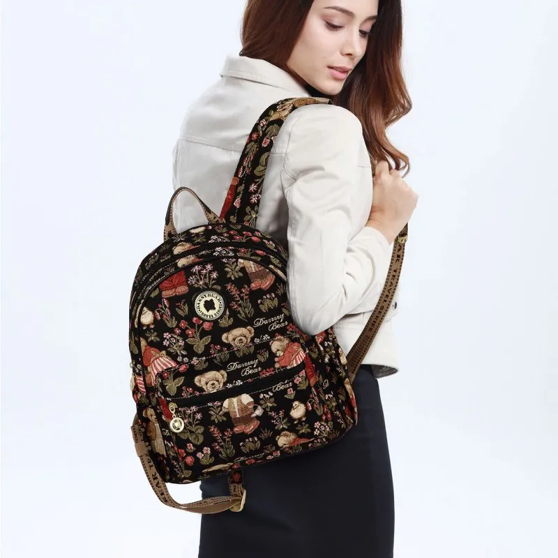 DANNYBEARJEANS Fabric Backpack Unisex Secret Garden Bear Black/Secret Garden Bear White-3