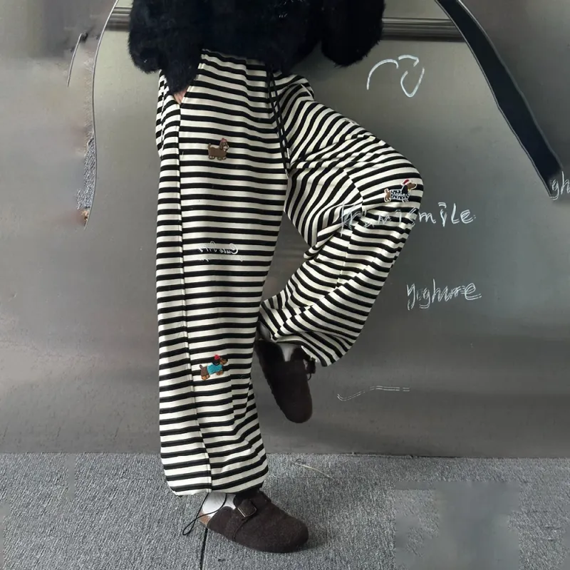 HTHK Casual Pants Women's Striped Embroidery-7