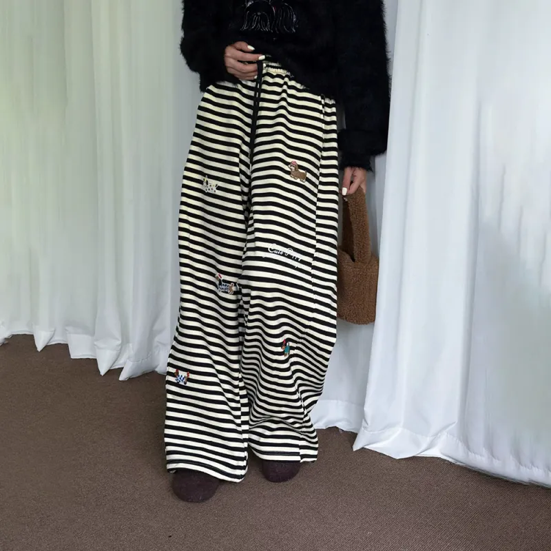 HTHK Casual Pants Women's Striped Embroidery-6