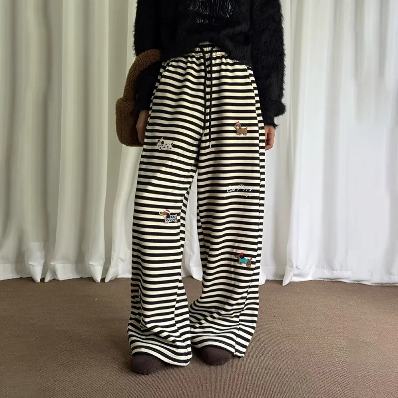 HTHK Casual Pants Women's Striped Embroidery-4