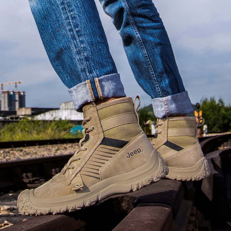 Jeep Wear Resistant Slip Resistant Crew Outdoor Boots Men's Khaki-12