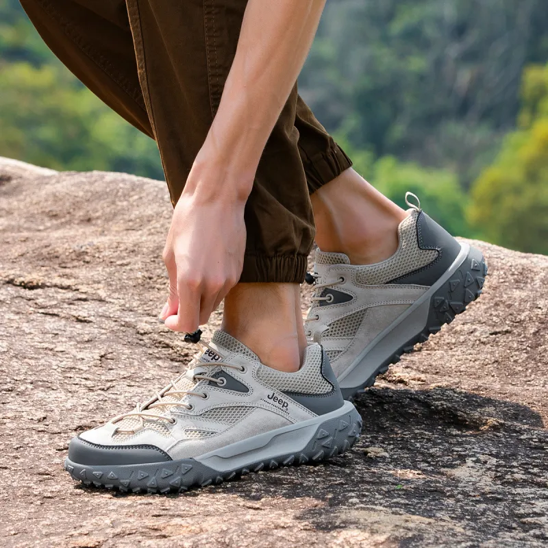 Jeep Cushioning Anti Slip Wear Resistant Breathable Supportive Balance Enhancing Low Top Trekking Shoes Men's Sand Gray-8