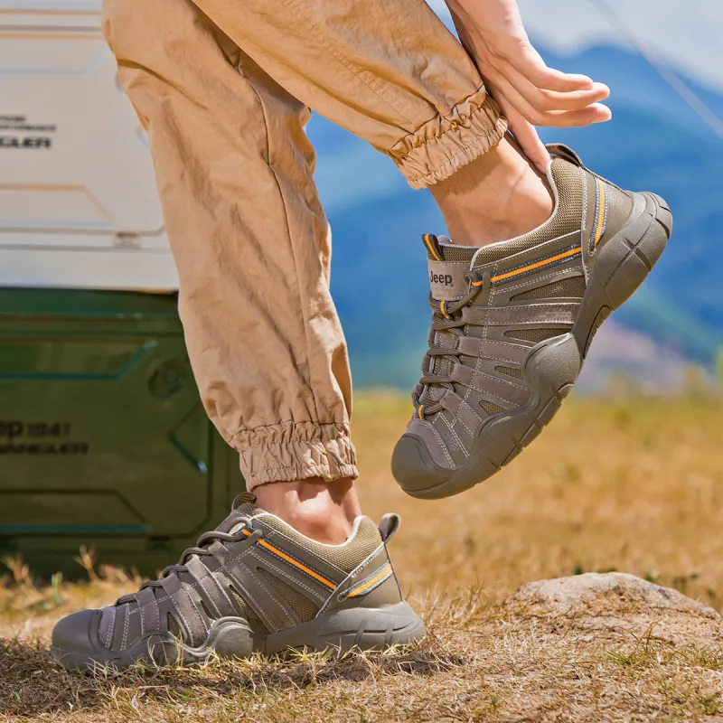 Jeep Cushioning Anti-Slip And Wear-Resistant Low-Top Outdoor Shoes Men's Gray-6