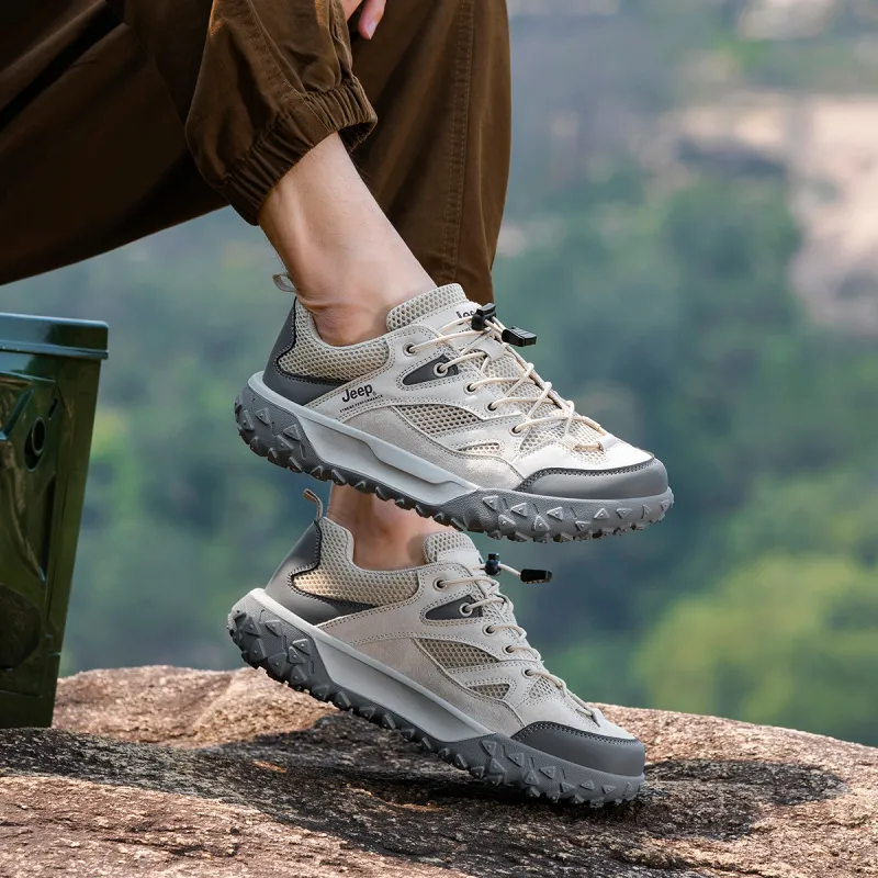 Jeep Cushioning Anti Slip Wear Resistant Breathable Supportive Balance Enhancing Low Top Trekking Shoes Men's Sand Gray-5