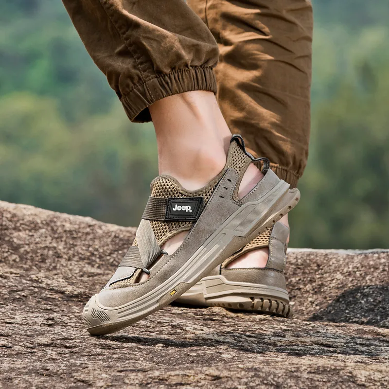 Jeep Abrasion Resistant Lightweight Breathable Quick Dry Slip Resistant Odor Resistant River Trekking Shoes Men's Khaki-8