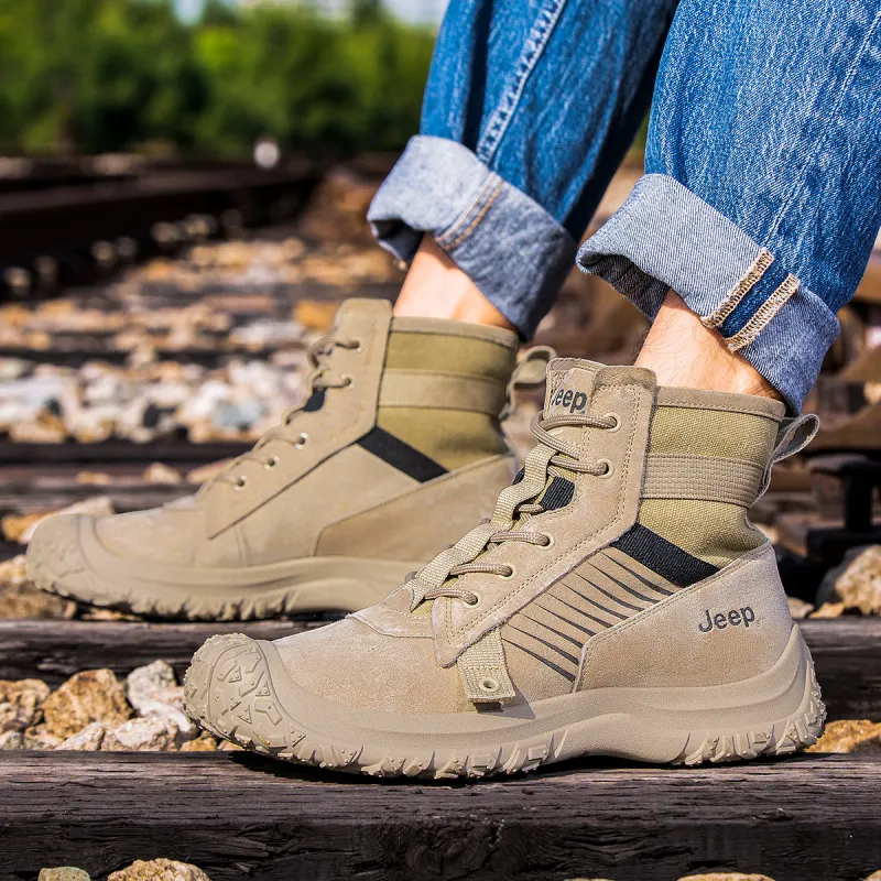 Jeep Wear Resistant Slip Resistant Crew Outdoor Boots Men's Khaki-11