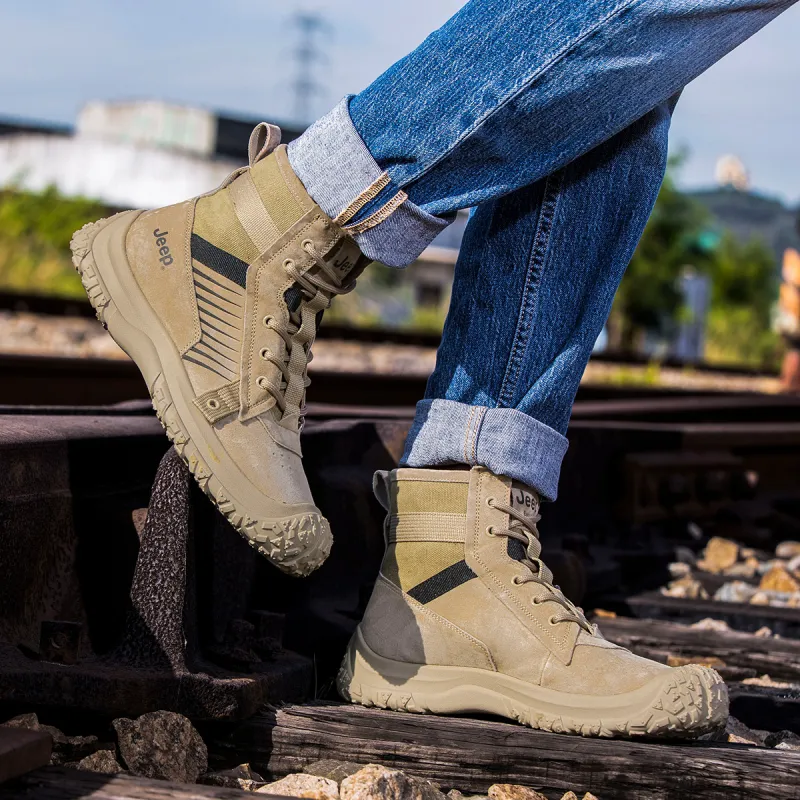 Jeep Wear Resistant Slip Resistant Crew Outdoor Boots Men's Khaki-9