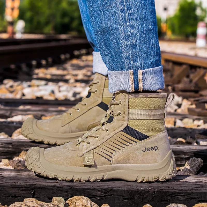 Jeep Wear Resistant Slip Resistant Crew Outdoor Boots Men's Khaki-5