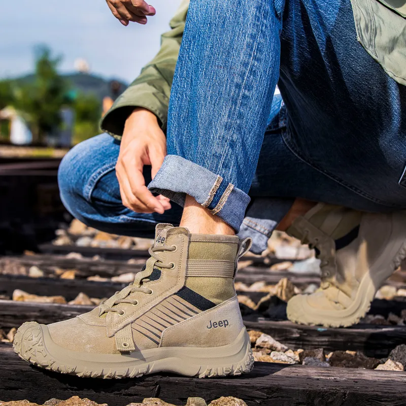 Jeep Wear Resistant Slip Resistant Crew Outdoor Boots Men's Khaki-10