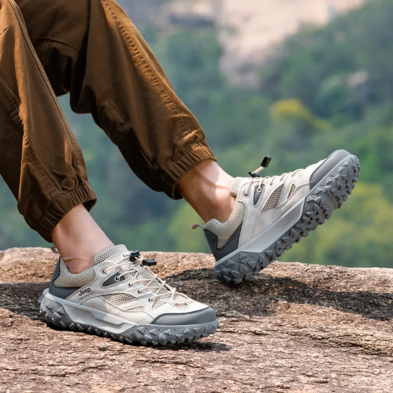 Jeep Cushioning Anti Slip Wear Resistant Breathable Supportive Balance Enhancing Low Top Trekking Shoes Men's Sand Gray-6