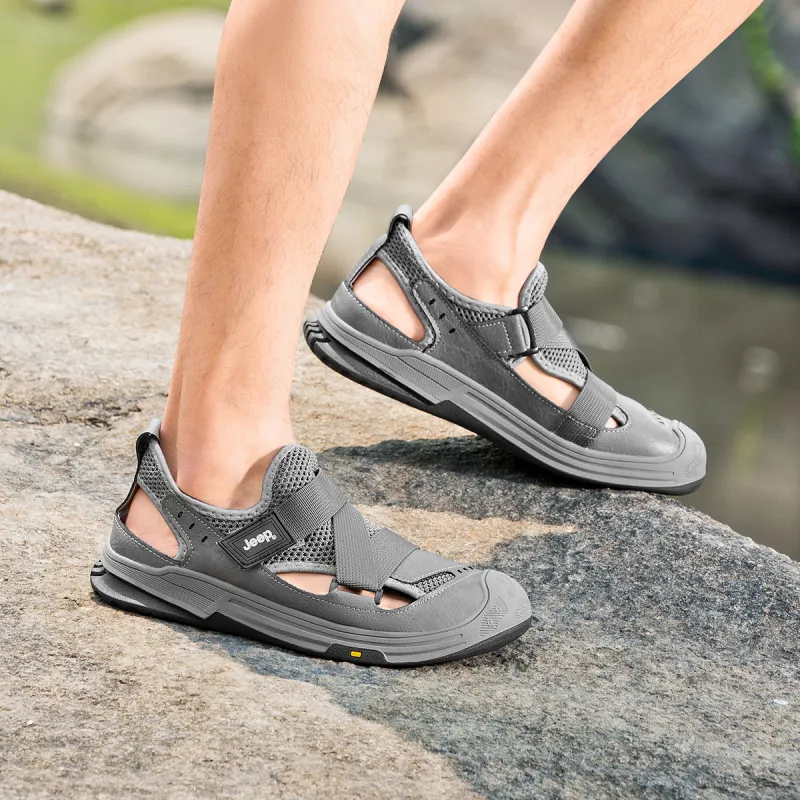 Jeep Abrasion Resistant Lightweight Breathable Quick Dry Slip Resistant Odor Resistant River Trekking Shoes Men's Gray-5