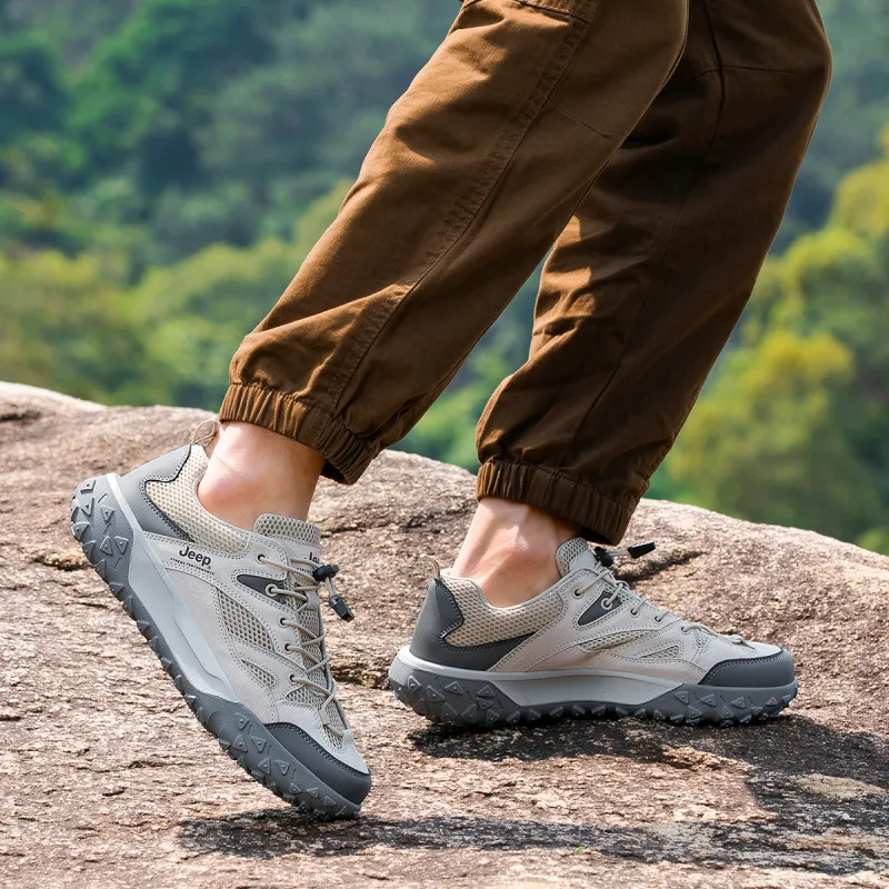 Jeep Cushioning Anti Slip Wear Resistant Breathable Supportive Balance Enhancing Low Top Trekking Shoes Men's Sand Gray-9