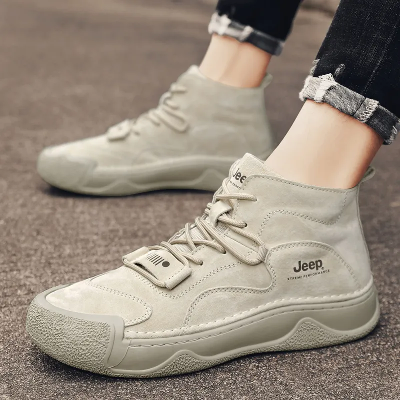 Jeep Wear Resistant Height Increasing Mid Top Casual Shoes Men's Sand-6