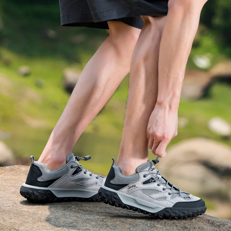 Jeep Cushioning, Slip Resistant, Abrasion Resistant, Breathable, Coverage, Support Low Top Hiking Shoes Men's Gray-7