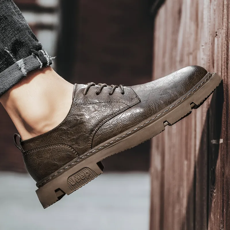 Jeep Leather Casual Shoes Men's Black-11