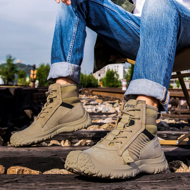 Jeep Wear Resistant Slip Resistant Crew Outdoor Boots Men's Khaki-13
