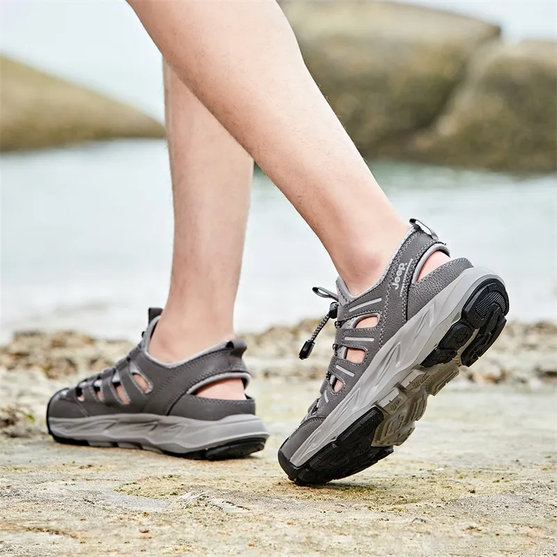 Jeep Breathable Anti Slip And Wear Resistant River Trekking Shoes Men's Light Gray-5